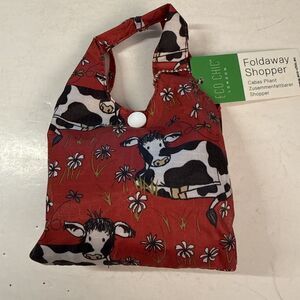 NEW Eco-Chic Foldaway Nylon Shopper Bag Cows & Flower Design Water Resistant UK